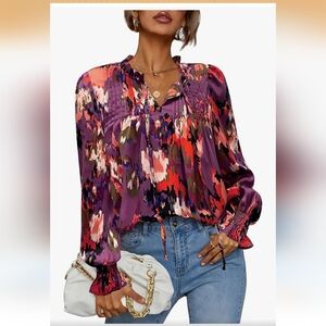Hot Touch Elegant Floral Blouse in Purple and Red